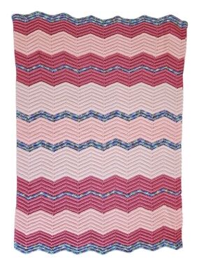 Chevron Hand Knit Throw Baby Blanket in Pink & Blue